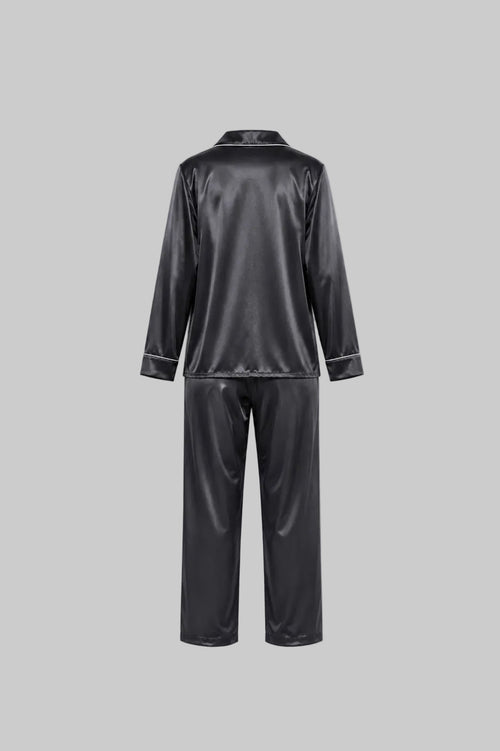 After Dusk Women’s Premium Satin Lounge Wear Set | Luxury Satin Fabric | Soft, Elegant  & Comfortable | Silver Grey with White Piping
