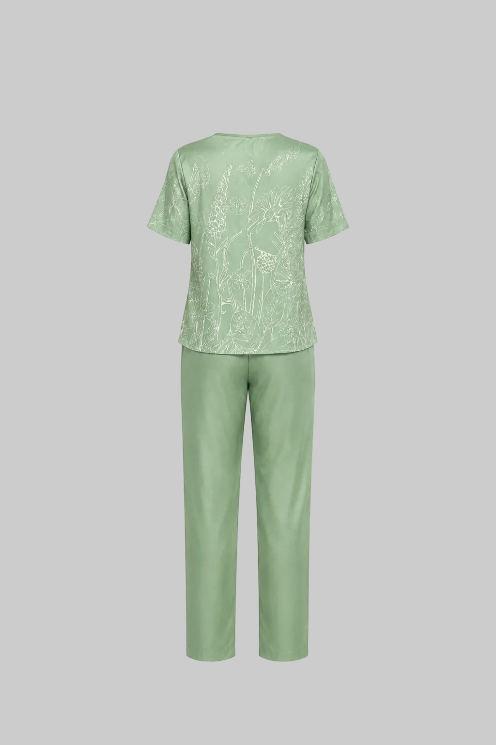 Mesmerro Sage Meadow Floral Printed Women’s Co-Ord Set with Round-Neck Short-Sleeve Top & Straight-Fit Pants