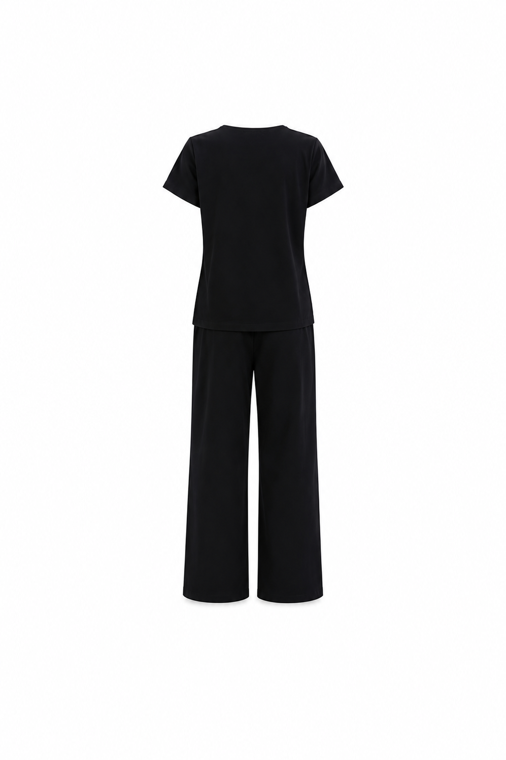 Mesmerro Monochrome Leaf Black & Ivory Women’s Co-Ord Set with Notch-Neck Short-Sleeve Top & Wide-Leg Pants