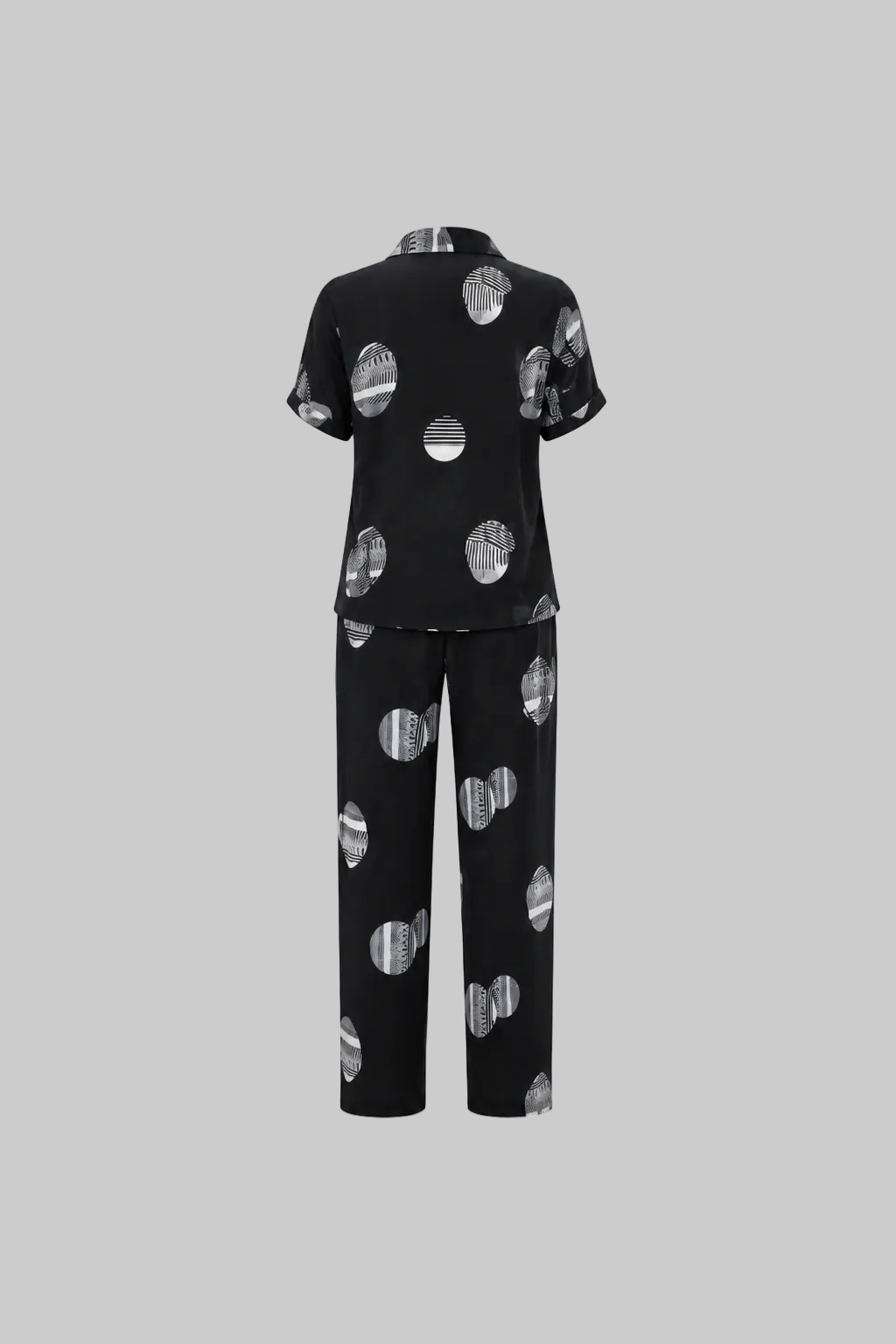 Mesmerro Midnight Orbit Abstract Printed Women’s Co-Ord Set with Collared Short-Sleeve Shirt & Straight-Fit Pants