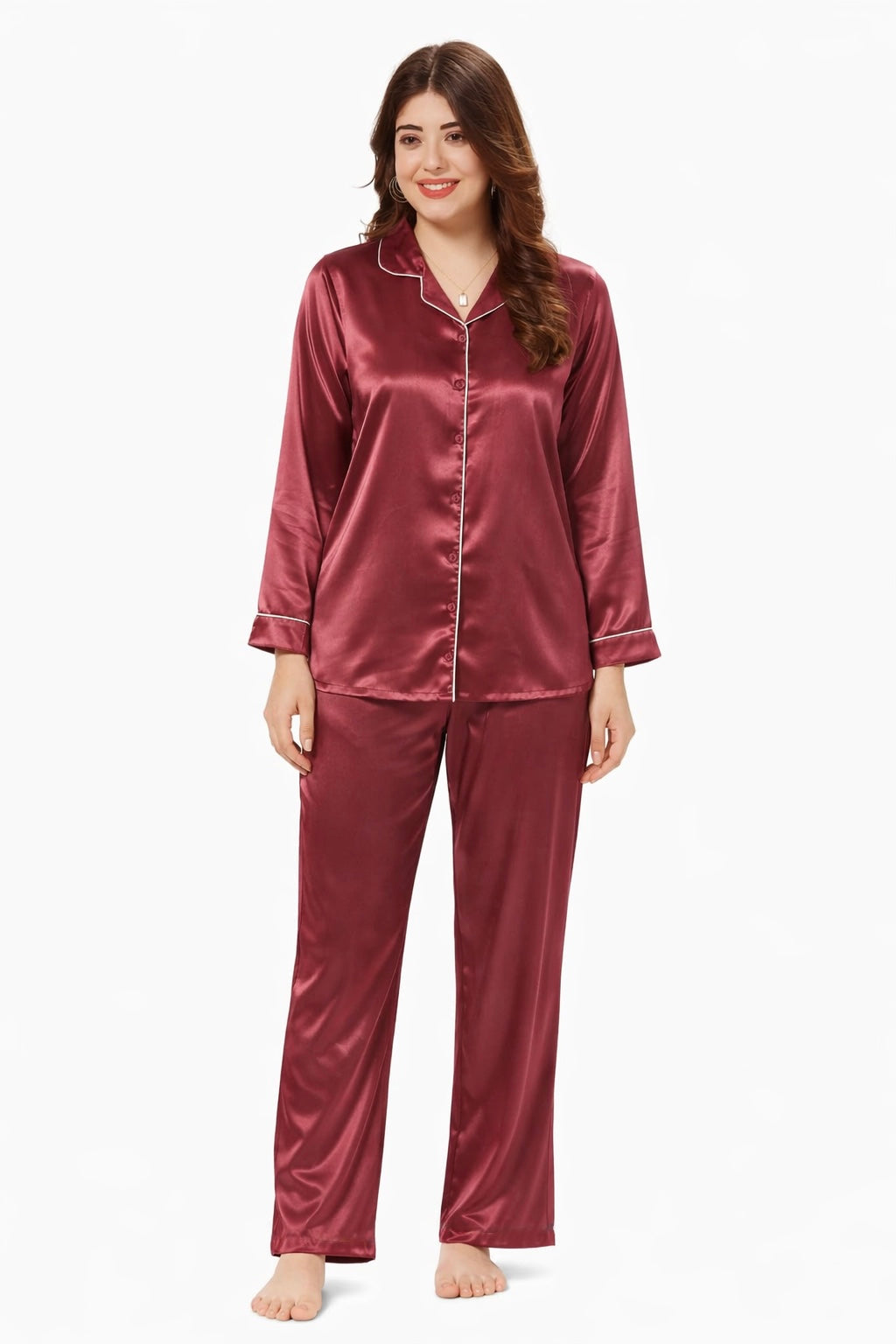 After Dusk Women’s Premium Satin Lounge Wear Set | Luxury Satin Fabric | Soft, Elegant  & Comfortable | Bright Red with White Piping