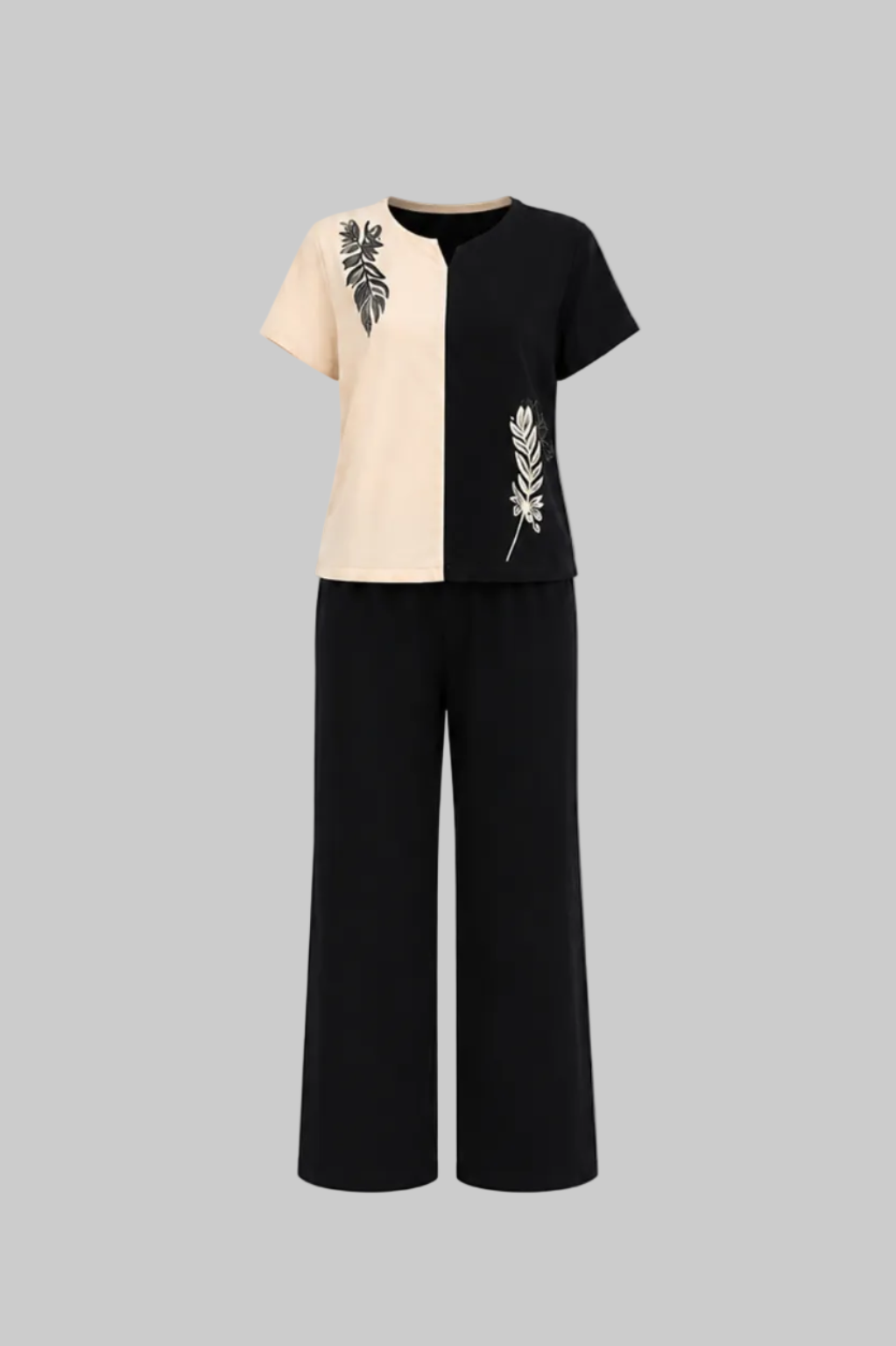 Mesmerro Golden Tropics Mustard Abstract Leaf Printed Women’s Co-Ord Set with Collared Half-Sleeve Top & Straight-Fit Pants