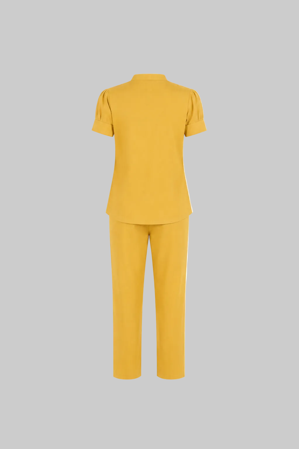 Mesmerro Golden Lily Mustard Embroidered Women’s Co-Ord Set with Mandarin-Collar Puff-Sleeve Top & Straight-Fit Pants