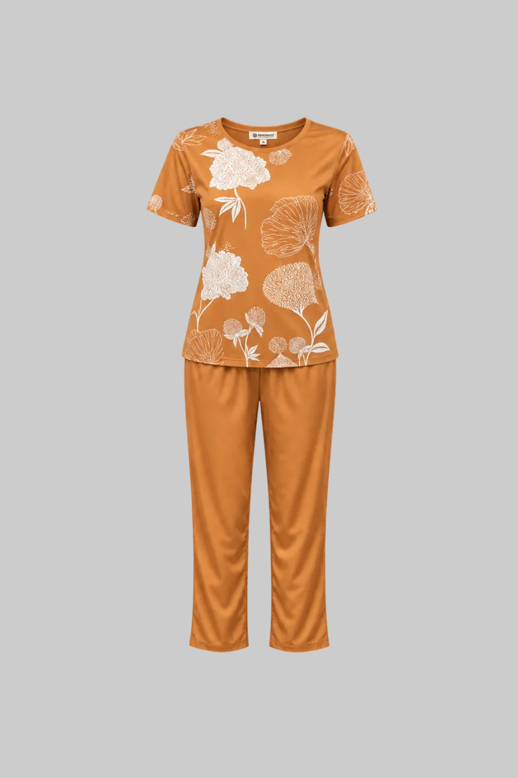 Mesmerro Golden Tropics Mustard Abstract Leaf Printed Women’s Co-Ord Set with Collared Half-Sleeve Top & Straight-Fit Pants