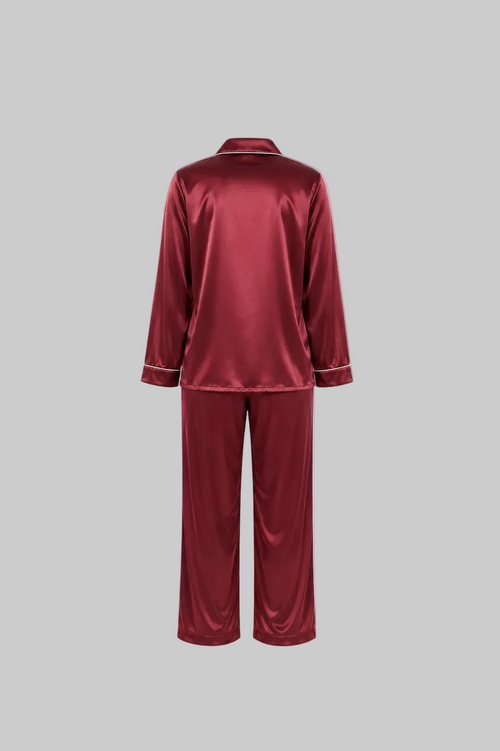 After Dusk Women’s Premium Satin Lounge Wear Set | Luxury Satin Fabric | Soft, Elegant  & Comfortable | Bright Red with White Piping