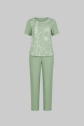 Mesmerro Sage Meadow Floral Printed Women’s Co-Ord Set with Round-Neck Short-Sleeve Top & Straight-Fit Pants
