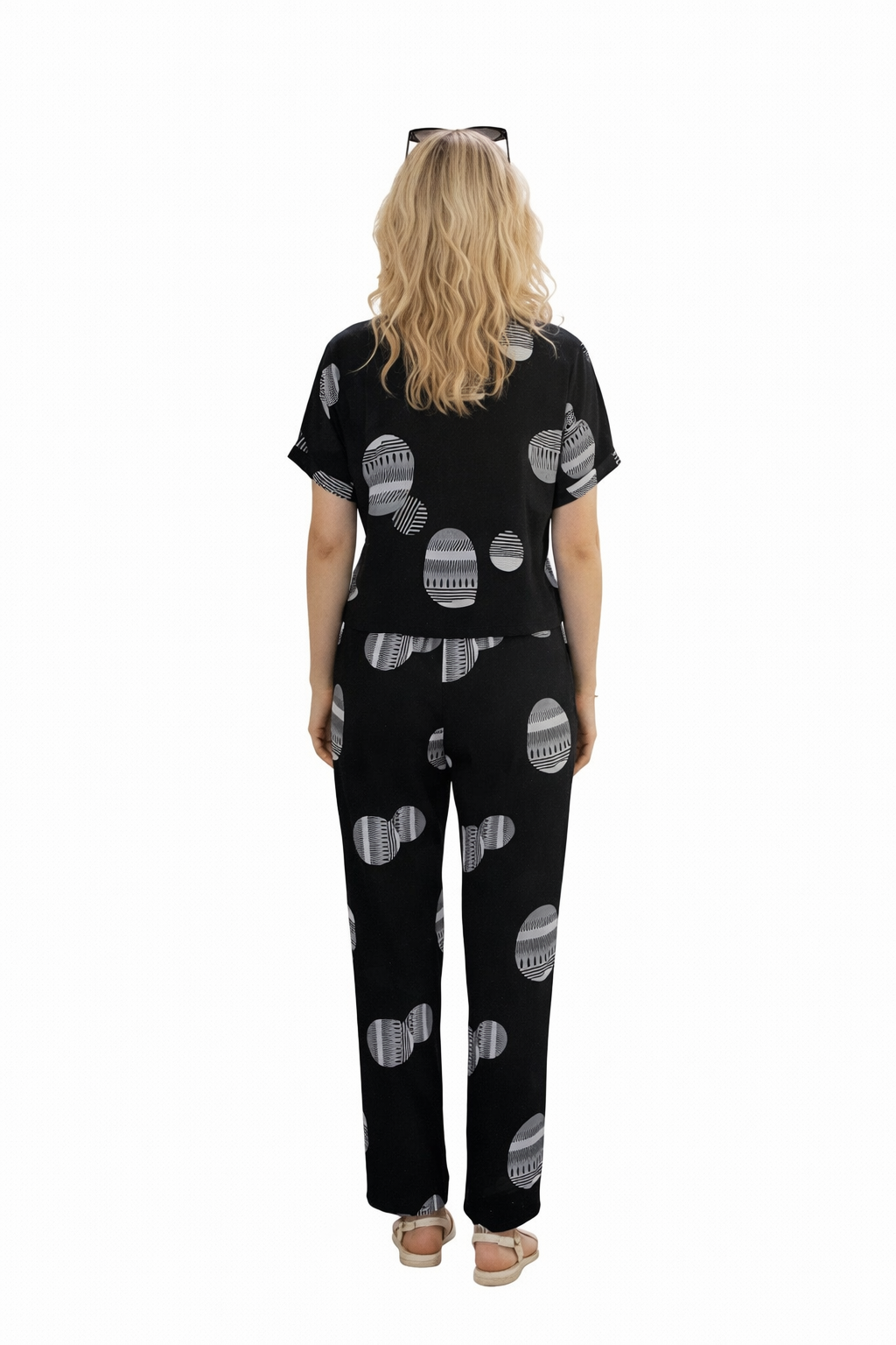 Mesmerro Midnight Orbit Abstract Printed Women’s Co-Ord Set with Collared Short-Sleeve Shirt & Straight-Fit Pants