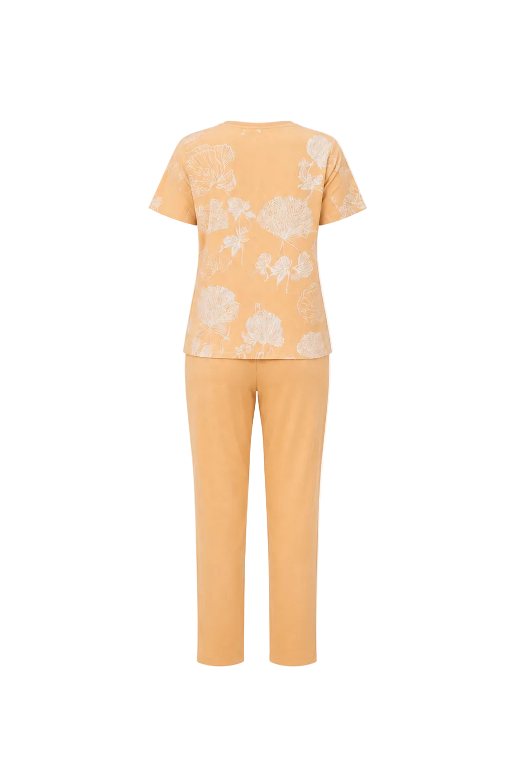 Mesmerro Peach Blossom Floral Printed Women’s Co-Ord Set with Round-Neck Short-Sleeve Top & Straight-Fit Pants