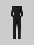 Mesmerro Midnight Line Black Pinstripe Women’s Co-Ord Set with V-Neck 3/4 Sleeve Top & Wide-Leg Pants