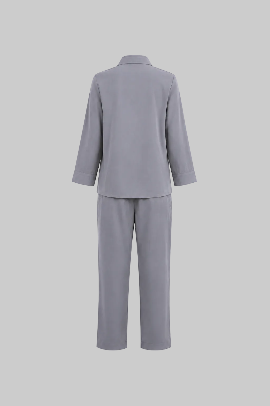 Mesmerro Silver Mist Embellished Women’s Co-Ord Set with Collared Button-Down Shirt & Straight-Fit Pants