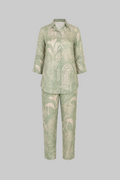 Mesmerro Sage Garden Toile Printed Women’s Co-Ord Set with Collared 3/4 Sleeve Top & Straight-Fit Pants