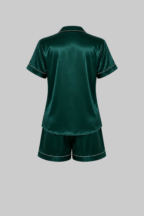 Afterdusk Satin Short Night Suit Set for Women – Button-Down Top & Shorts