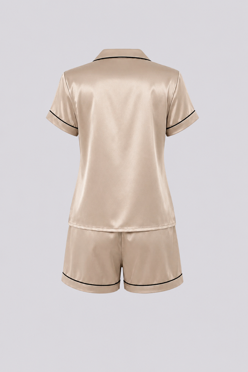 Afterdusk Satin Short Night Suit Set for Women – Button-Down Top & Shorts