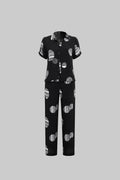 Mesmerro Midnight Orbit Abstract Printed Women’s Co-Ord Set with Collared Short-Sleeve Shirt & Straight-Fit Pants