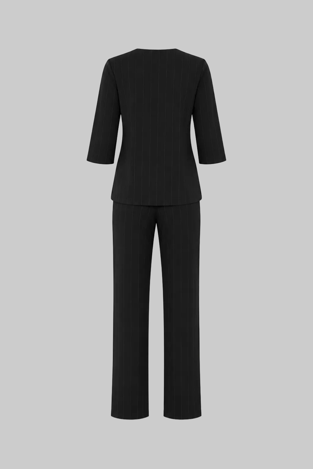 Mesmerro Midnight Line Black Pinstripe Women’s Co-Ord Set with V-Neck 3/4 Sleeve Top & Wide-Leg Pants
