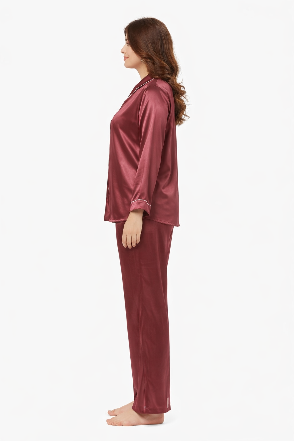 After Dusk Women’s Premium Satin Lounge Wear Set | Luxury Satin Fabric | Soft, Elegant  & Comfortable | Bright Red with White Piping