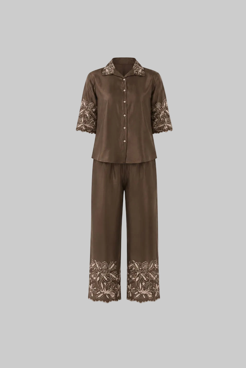 Mesmerro Golden Tropics Mustard Abstract Leaf Printed Women’s Co-Ord Set with Collared Half-Sleeve Top & Straight-Fit Pants
