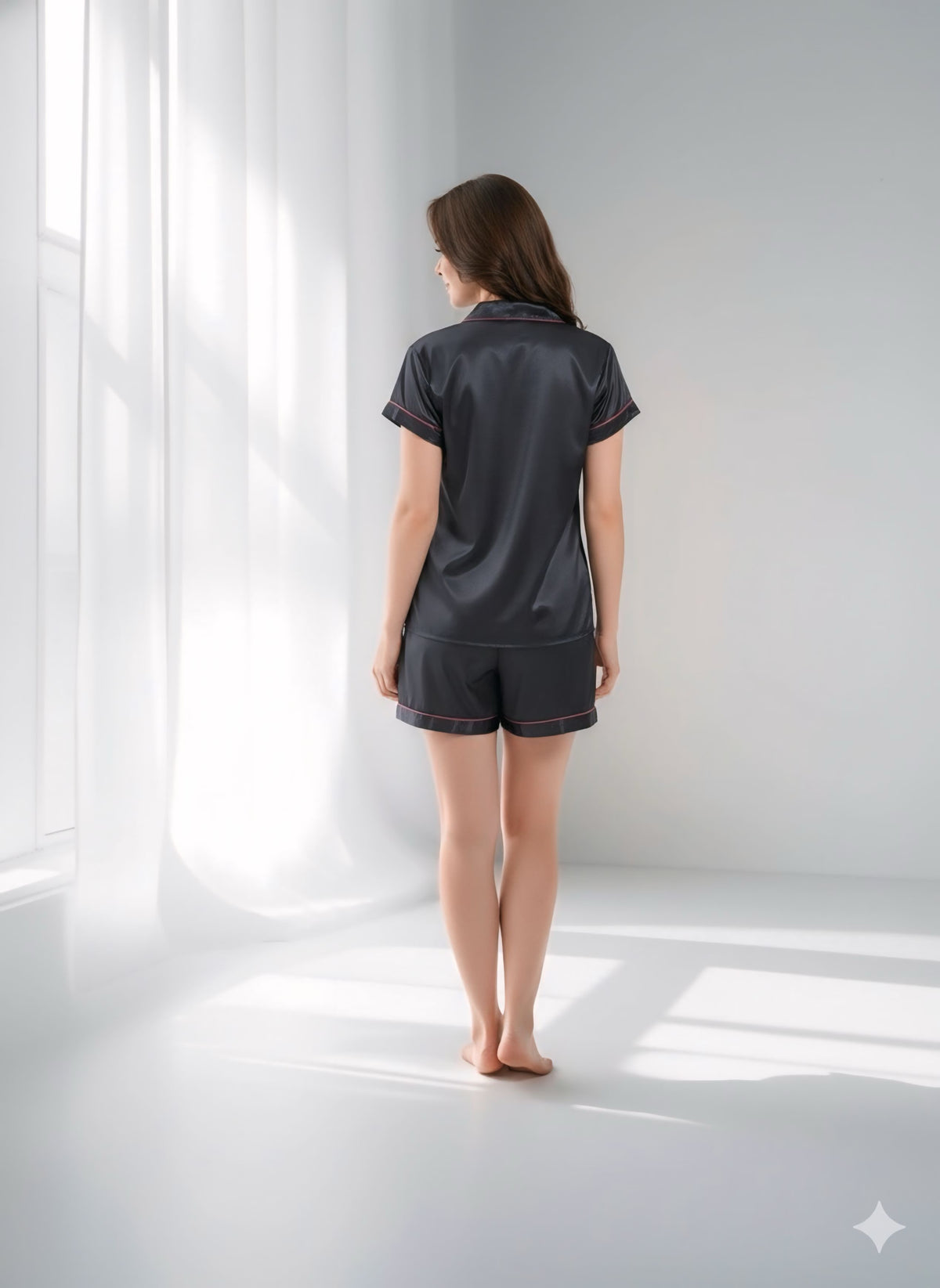 Afterdusk Satin Short Night Suit Set for Women – Button-Down Top & Shorts