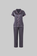 After Dusk Mauve Satin Night Suit Set for Women – Short-Sleeve Button-Down Top with Relaxed-Fit Pajama Pants